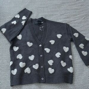English Factory Charcoal Heart-Appliqué Cardigan NWOT medium